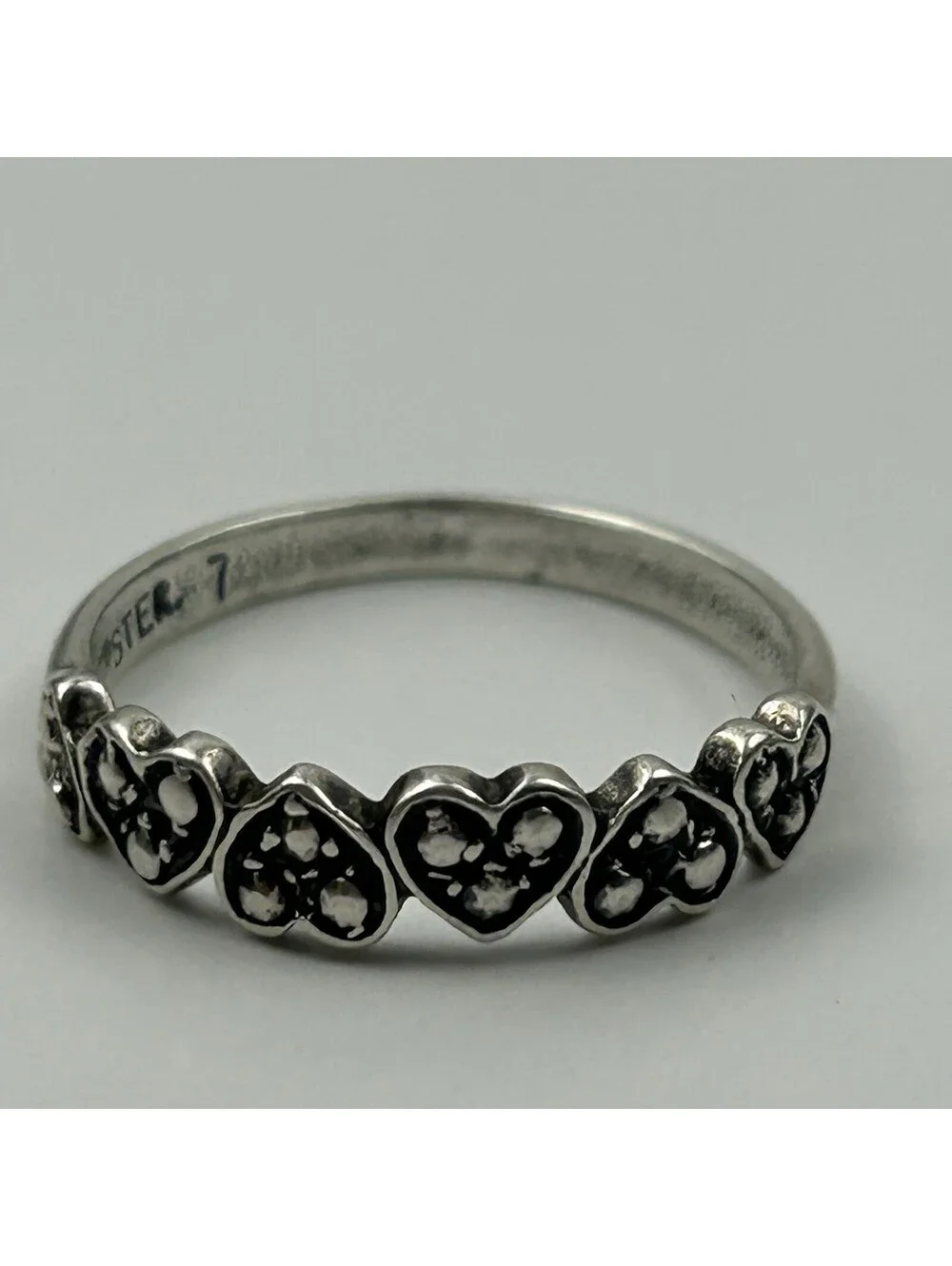 Boho Sterling Silver Multi Heart Stack Ring Size 6.5 Vintage Marcasite READ #111